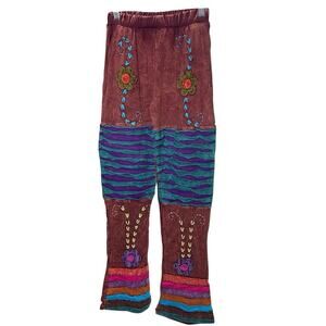 KPC 100% Cotton Embroidered 90's Y2K Patchwork Pants, Boho Hippie Free Spirit, S
